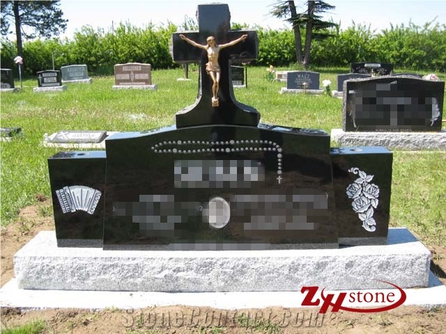Western Style Good Quality Polished Typical Wing with Middle Vase Shanxi Black/ Absolute Black/ Jet Black/ G603 Granite Double Upright Monuments