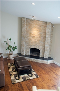 Beige Quartzite Ledge Stone Fireplace Surround