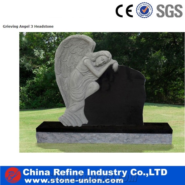 Absolute Black Granite with Angel& Western Style Tombstone&Granite Monument&Shangxi Black Granite Gravestone &Weeping Angel Headstone