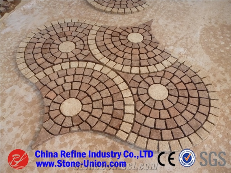 Beige Granite Cubestone Paving Stes, China Beige Granite Cobble Stone for Paving Outside in Mesh
