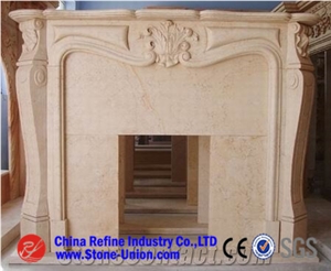 Beige Limestone Carved Fireplace,Fireplace Design Ideas,Fireplace Decorating,Fireplace Surround,Natural Stone Fireplaces