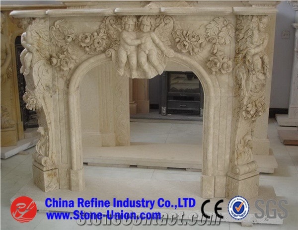 Beige Limestone Carved Fireplace,Fireplace Design Ideas,Fireplace Decorating,Fireplace Surround,Natural Stone Fireplaces