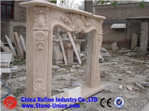 Beige Marble Fireplace/Beige Marble Fireplace Low Price,Chinese Sculptured Fireplace Decorating.Interior Fireplace Natural Stone