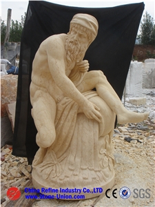 Beige Sand Stone Sculptures,Outdoor Figure Statue,Man and Woman Statue,New Carving Stone Statues for Sale