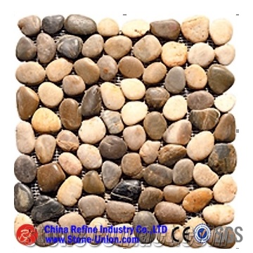 China Multicolor Quartzite Polished Pebble Stone on Mesh,Mixed Pebble Stone,Polished Pebbles,Pebble Stone Driveways,Pebble Walkway,Pebble Pattern