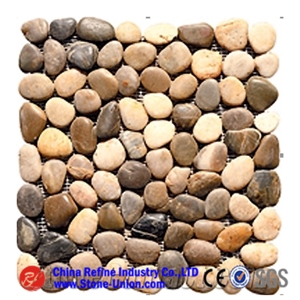 China Multicolor Quartzite Polished Pebble Stone on Mesh,Mixed Pebble Stone,Polished Pebbles,Pebble Stone Driveways,Pebble Walkway,Pebble Pattern