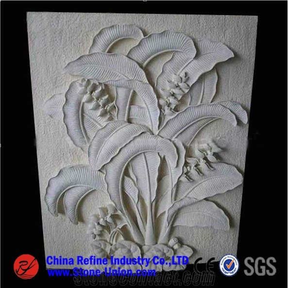 China White Marble Wall Relief Carving with Plant Design,Engravings,Relieve,Embossments,Relief Design,Relief Carving