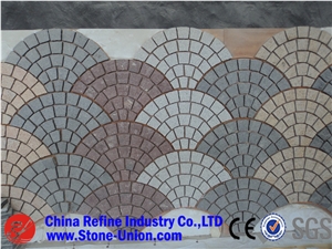 Chinese Multicolor Granite Exterior Paving Pattern Fan Shape Mesh Cube Stone for Floor Covering