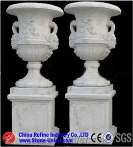 Classic White Carved Stone Vases/Flower Pot,Flower Stand,Planter Pots,Outdoor Planters,Exterior Planters