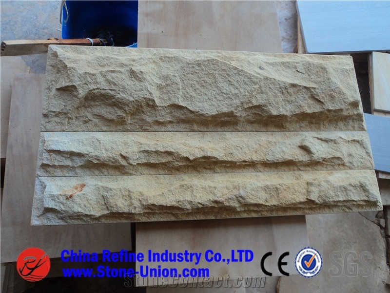 Exterior Golden Sandstone Mushroom Wall Cladding, China Yellow Sandstone for Construction Stone, Ornamental Stone