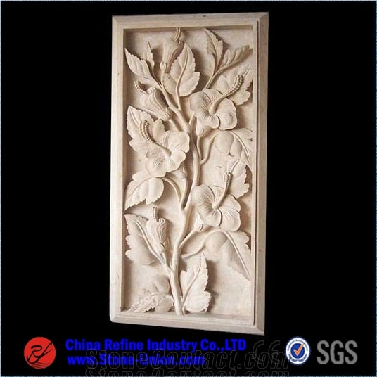 Flower Carving Ornamental Beige Marble Relief,Wall Reliefs,Relievos,Reliefsrelief Design,Relief Carving,Engraving Ideas