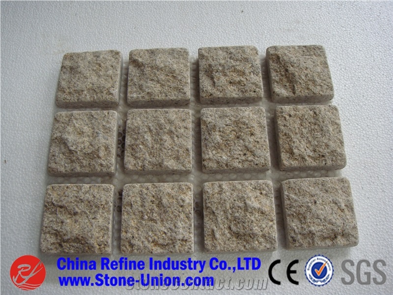 G682 Flamed Granite Paving Stone with Mesh, Gold Beige Mixed Granite Cube Stone & Pavers,China Beige Granite Cube Stone & Pavers