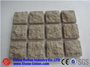 G682 Flamed Granite Paving Stone with Mesh, Gold Beige Mixed Granite Cube Stone & Pavers,China Beige Granite Cube Stone & Pavers