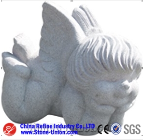 Granite Angel Sculpture, Grey Granite Sculpture & Statue , Children Grey Stone Carving & Garden Decorated Artist Stone