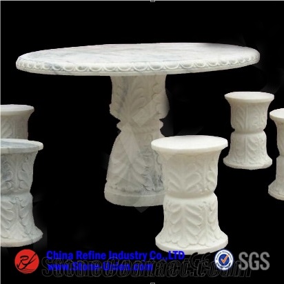 Hand Carving White Marble Garden Table,Table Sets,Exterior Furniture,Garden Tables,Street Furniture