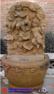 Hot Sale Natural Beautiful Hand Carved Indoor and Outdoor Beige Marble Waterfall Wall Fountain Decoration