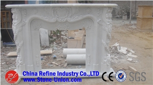 Indoor White Marble Carved Fireplace, White Marble Statue Decorated Fireplace Insert,Western Style Sculpture Decorative Fireplace
