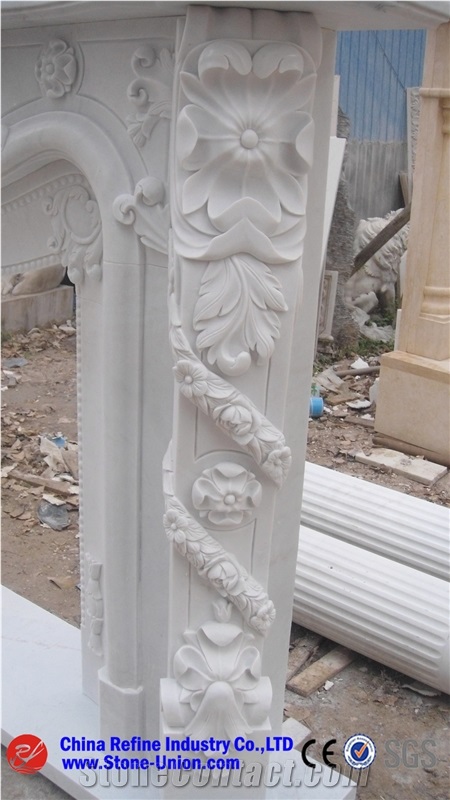 Indoor White Marble Carved Fireplace, White Marble Statue Decorated Fireplace Insert,Western Style Sculpture Decorative Fireplace