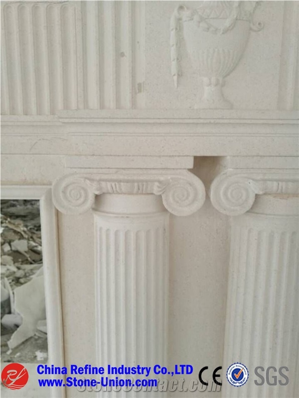 Light Beige Western Style Fireplace,China Beige Marble Fireplace,Marble Fireplace Mantel, Outdoor Sculptured Fireplace