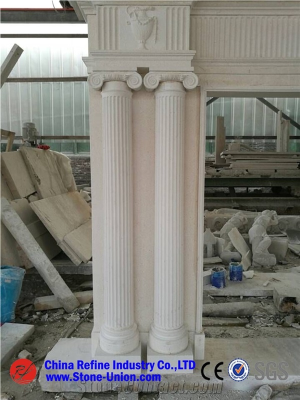 Light Beige Western Style Fireplace,China Beige Marble Fireplace,Marble Fireplace Mantel, Outdoor Sculptured Fireplace