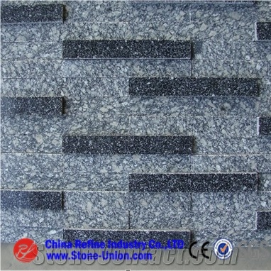 Light Grey Granite Culture Stone Veneer, Flat Stacked Panels, Chinese Black Culture Stone Tiles for Wall Paving