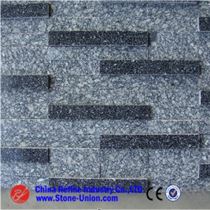 Light Grey Granite Culture Stone Veneer, Flat Stacked Panels, Chinese Black Culture Stone Tiles for Wall Paving