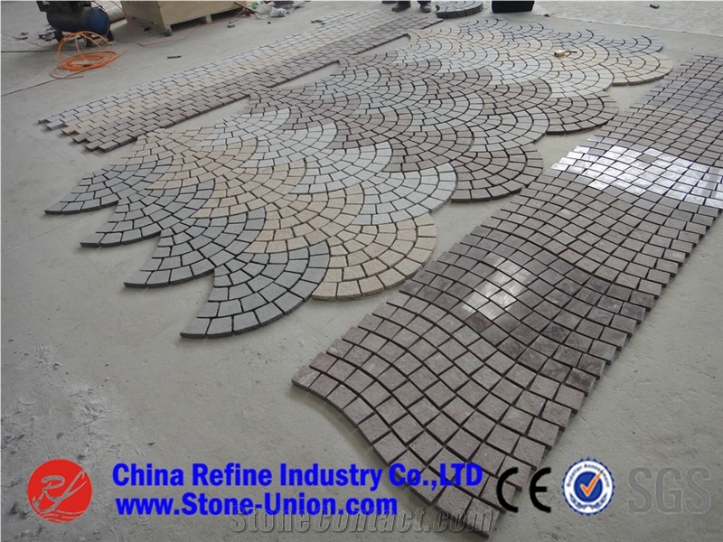 Mixed Granite Paving Stone with Mesh, Cheap Flooring Covering Granite Cube Stone & Pavers