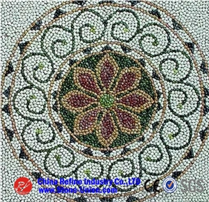 Multi Color Pebble Mosaic Stone Medallions,Mosaic Medallions,Round Medallions,Floor Medallions,Carpet Medallions,Pebble Mosaic Medallions