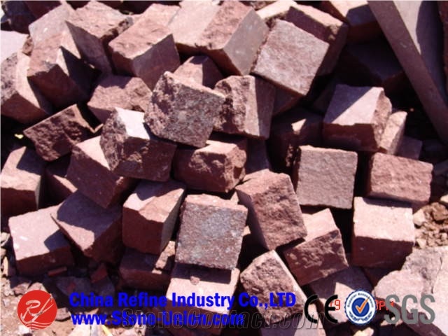 Red Porphyre Cube Stone Granite Cobble,Red Paving Stone,Natural Split Cubes,Blind Paving Stone,Walkway Pavers,Driveway Pavers