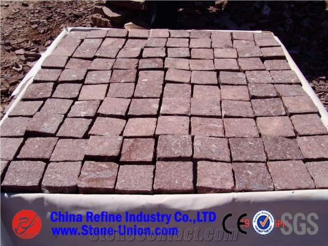 Red Porphyre Cube Stone Granite Cobble,Red Paving Stone,Natural Split Cubes,Blind Paving Stone,Walkway Pavers,Driveway Pavers