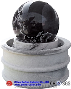 Sculptured Black Granite Ball Fountain，Natural Stone Water Features Scultured Fountains