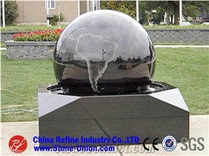 Sculptured Black Granite Ball Fountain，Natural Stone Water Features Scultured Fountains
