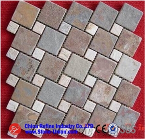 Slate Mosaics, Wall Mosaic,Floor Mosaic,Mosaic Pattern,Natural Stone Mosaic for Wall and Floor
