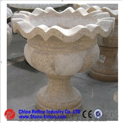 Stone Garden Pot, Beige Granite Sculpture & Statue,Flower Pots,Flower Stand,Planter Pots,Flower Vases,Outdoor Planters,Exterior Planters