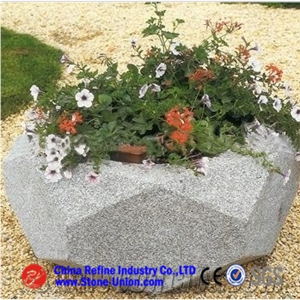 Stone Hexagonal Planter , Grey Granite Carving Flower Stand , Granite Planter Boxes & Grey Exterior Garden Flower Pots & Landscaping Planters