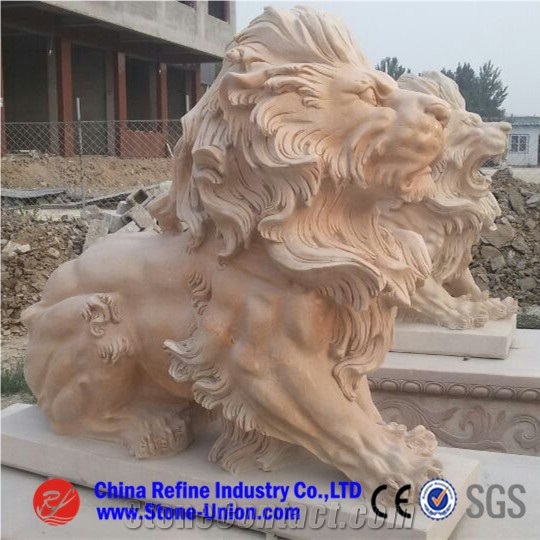 Sunset Red Marble Lion Statue,Sunset Red Marble Lion Sculpture,Animal Sculptures,Garden Sculptures,Statues