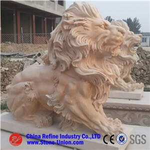 Sunset Red Marble Lion Statue,Sunset Red Marble Lion Sculpture,Animal Sculptures,Garden Sculptures,Statues