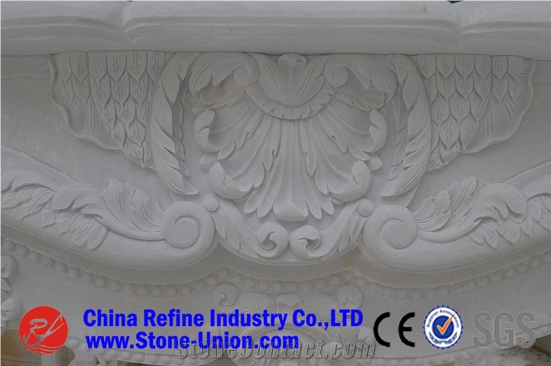 Western Style Marble Fireplaces, White Marble Fireplace,Flower Handcarved Fireplace Mantel / Fireplace Hearth