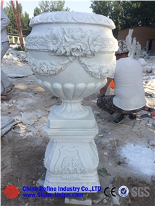 White Grainte Round Planter Pots,Granite Carved Flower Pot