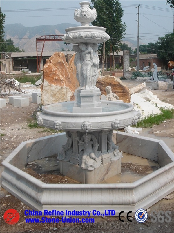 White Granite Sculptured Handcarved Exterior Fountains for Park Garden Decoration
