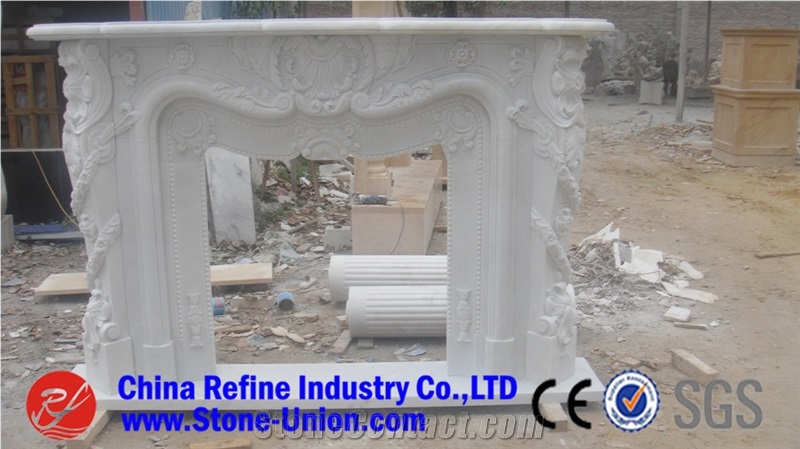 White Marble Fireplace Surrounds, White Carving Fireplace Home Decoration, Marble Statue Fireplaces