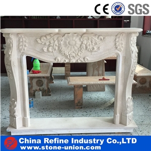 White Marble Fireplace With Human Statue Carving Sculptured