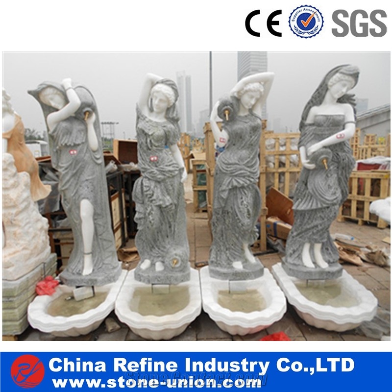 White Marble Fountain with Human Statue , Big Fountain Garden Decoration,Handcarved Exterior Fountains for Garden Decoration& Large Garden Fountain