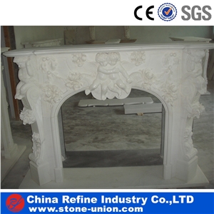 White Marble Carving Sculptured Fireplace Mantel