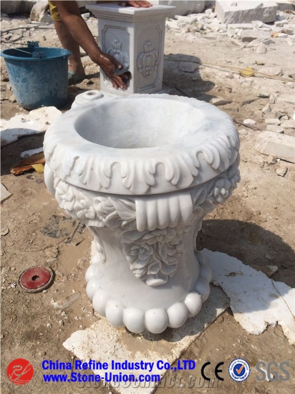 White Marble Planter Pots,Granite Carved Flower Pot,Exterior Flower Vase for Garden