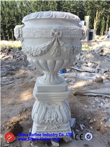 White Marble Planter Pots,Granite Carved Flower Pot,Exterior Flower Vase for Garden