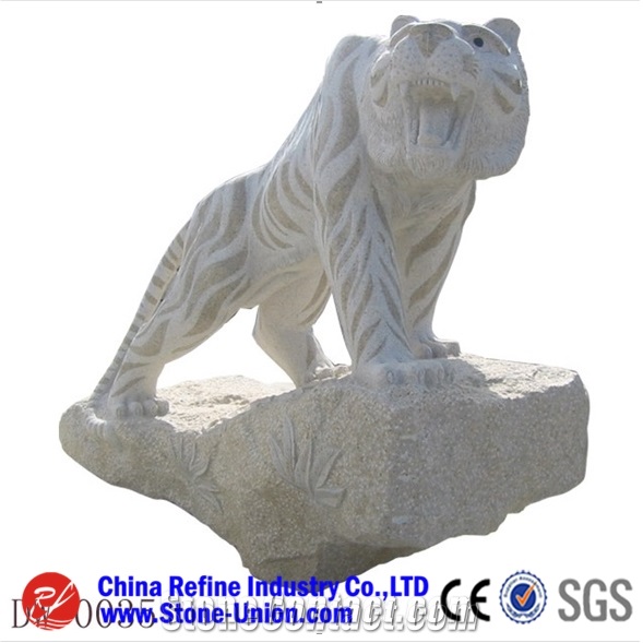 White Marble Tiger Animal Sculpture , White Statue , Marble Stone Carving & Handcraft