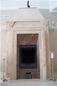 Daino Reale Marble, Marron Emperador Marble Fireplace Design
