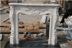 Cream Limestone Handcarved with Lion Post Fireplace Mantel,Western Style Fireplace Health Covering
