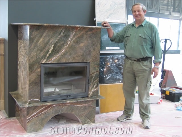 Rain Forest Green Marble Fireplace Design